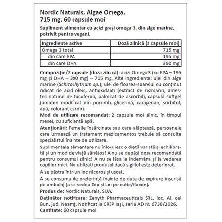 Omega 3 din alge marine Algae Omega, 60 capsule moi, Nordic Naturals 748911