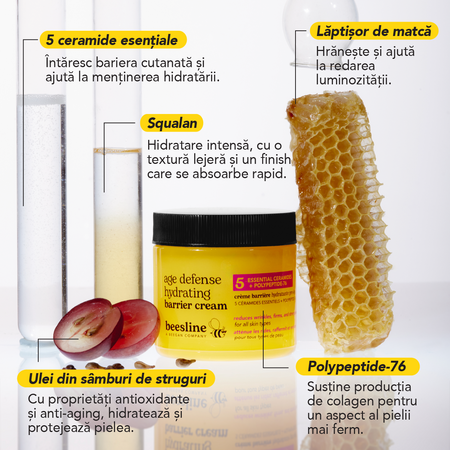 Crema antirid hidratanta pentru fata cu ceramide si polipeptide Age Defense, 50 ml, Beesline 742599