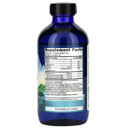 Ulei din ficat de cod cu aroma de lamaie Arctic-D Cod Liver Oil, 237 ml, Nordic Naturals 742624