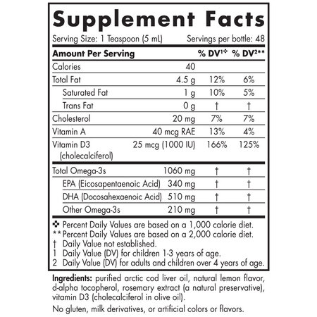 Ulei din ficat de cod cu aroma de lamaie Arctic-D Cod Liver Oil, 237 ml, Nordic Naturals 742623