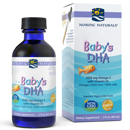 Omega-3 pentru bebelusi si copii cu vitamina D3 Baby DHA, 60 ml, Nordic Naturals