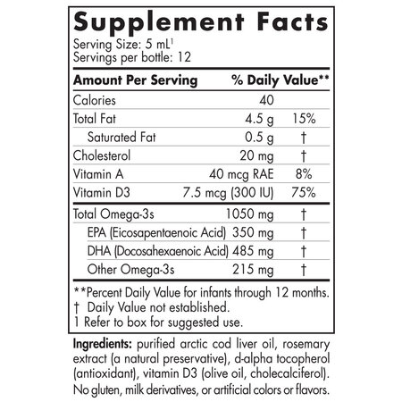 Omega-3 pentru bebelusi si copii cu vitamina D3 Baby DHA, 60 ml, Nordic Naturals 742639