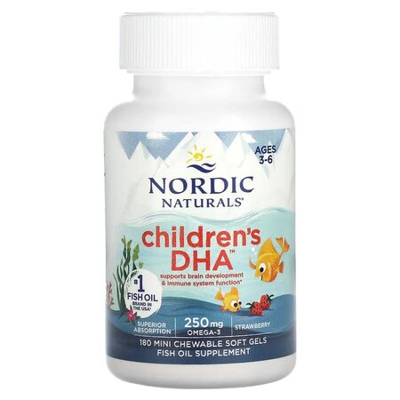 Omega-3 pentru copii cu aroma de capsuni Children's DHA, 250 mg, 180 capsule moi, Nordic Naturals 742716