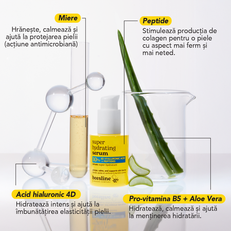 Ser super hidratant cu 10% acid hialuronic 4D si peptida, 30 ml, Beesline 742667