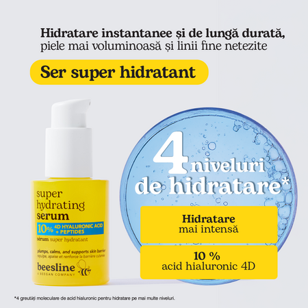 Ser super hidratant cu 10% acid hialuronic 4D si peptida, 30 ml, Beesline 742671