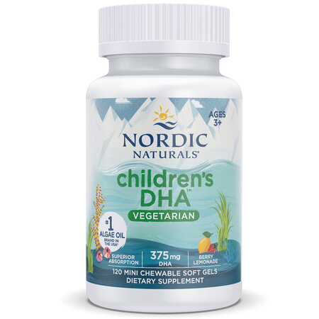 Omega-3 vegan pentru copii cu aroma de fructe de padure Children's DHA, 375 mg, 120 mini capsule, Nordic Naturals 742684