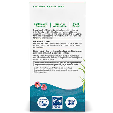 Omega-3 vegan pentru copii cu aroma de fructe de padure Children's DHA, 375 mg, 120 mini capsule, Nordic Naturals 742686