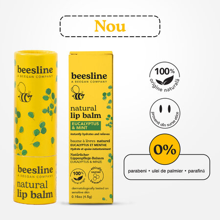 Balsam de buze natural cu aroma de de eucalipt si menta, 4.5 g, Beesline 742735