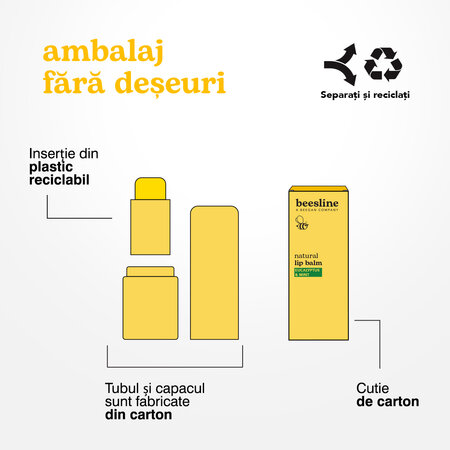 Balsam de buze natural cu aroma de de eucalipt si menta, 4.5 g, Beesline 742740