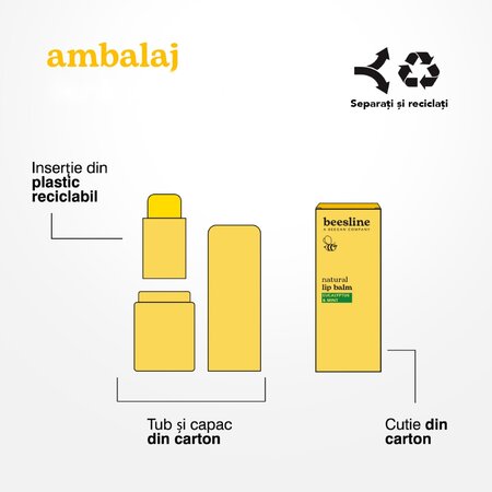 Balsam de buze natural cu aroma de eucalipt si menta, 4.5 g, Beesline 755268