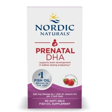 Omega-3 pentru sarcina cu aroma de capsuni Prenatal DHA, 830 mg, 90 capsule moi, Nordic Naturals