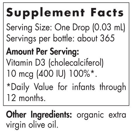 Vitamina D3 lichida pentru copii Baby's Vitamin D3, 400 UI, 22.5 ml, Nordic Naturals 742803