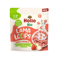 Cereale Bio crocante cu aroma de mere si capsune Lama Loops, +1 an, 125 g, Holle