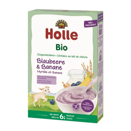 Cereale Bio din orez cu lapte de capra si pudra de afine si banane, +6 luni, 200 g, Holle