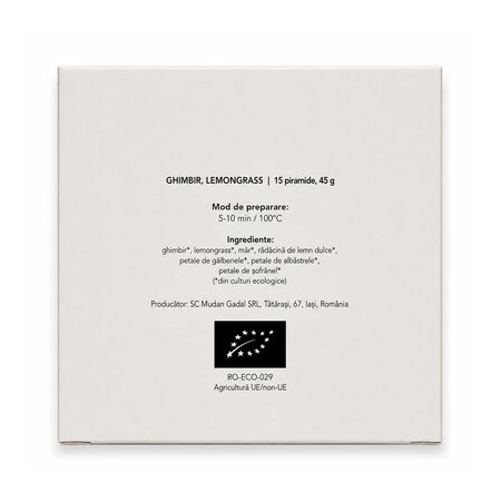 Ceai bio de ghimbir cu lemongrass, 15 piramide, Gadal Tea 743699