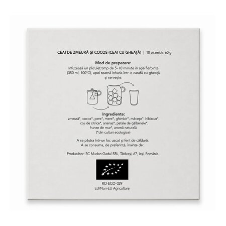 Ceai bio de zmeura si cocos Iced Tea, 10 piramide, Gadal Tea 743719