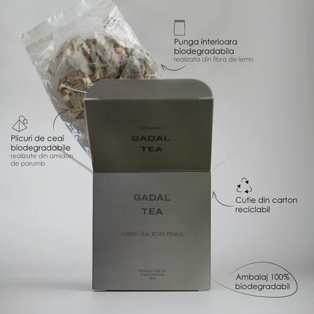 Ceai bio verde cu trandafir Iced Tea, 10 piramide, Gadal Tea 743445