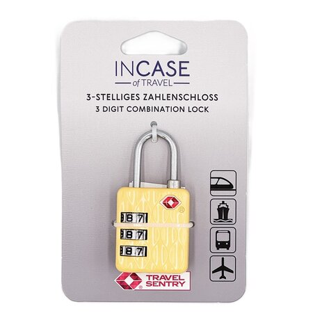 Lacat TSA pentru bagaje cu 3 combinatii, Galben, 1 bucata, Incase of Travel