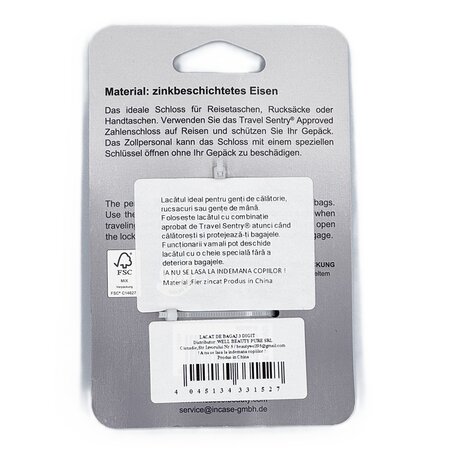 Lacat TSA pentru bagaje cu 3 combinatii, Navy, 1 bucata, Incase of Travel 743500