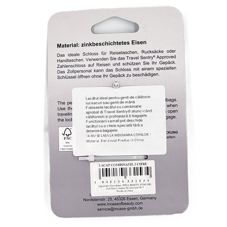 Lacat TSA pentru bagaje cu 3 combinatii, Bleu, 1 bucata, Incase of Travel 743502