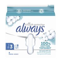 Absorbante din bumbac de noapte Night Cotton Protection, Marimea 3, 8 bucati, Always