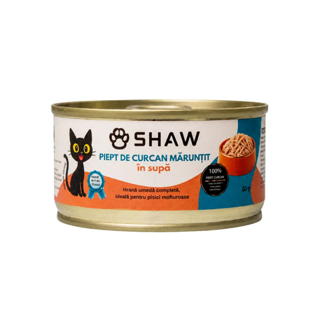Hrana umeda cu piept de curcan maruntit in supa pentru caini adulti, 80 g, SHAW