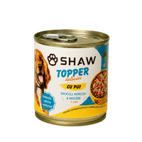 Hrana umeda cu piept de pui, morcov, broccoli si mazare in supa pentru caini Topper, 170 g, SHAW