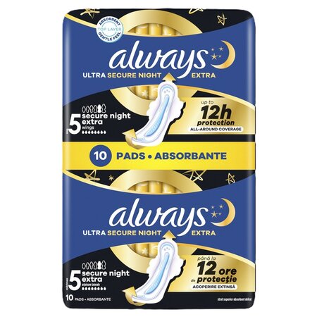Absorbante de noapte Ultra Secure Night Extra, Marimea 5, 10 bucati, Always 743581