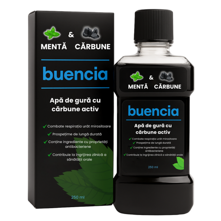 Apa de gura cu aroma de carbune si menta, 250 ml, Buencia 743609