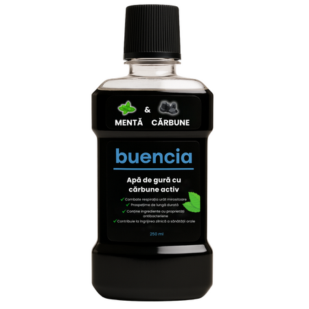 Apa de gura cu aroma de carbune si menta, 250 ml, Buencia