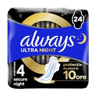 Absorbante de noapte Ultra Secure Night, Marimea 4, 24 bucati, Always