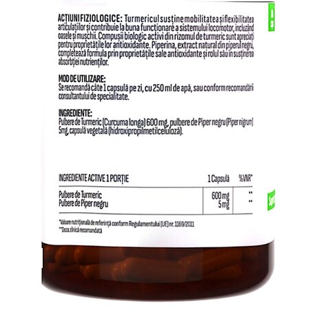 Curcumin 600 mg + Piper Negru 5 mg, 60 capsule, Health Evolution 743658