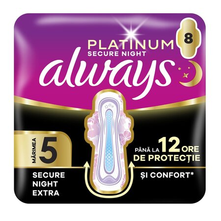 Absorbante de noapte Platinum Secure Night Extra, Marimea 5, 8 bucati, Always