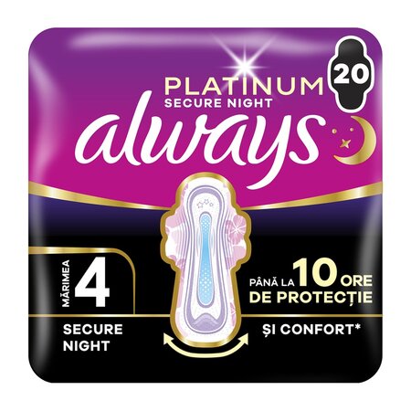 Absorbante de noapte Platinum Secure Night, Marimea 4, 20 bucati, Always