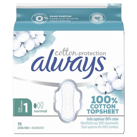 Absorbante din bumbac Normal Cotton Protection, Marimea 1, 11 bucati, Always