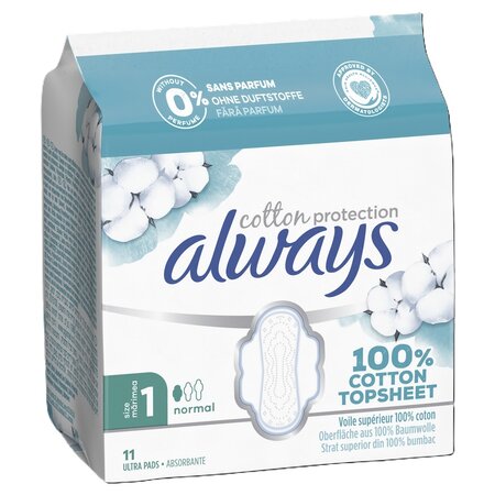 Absorbante din bumbac Normal Cotton Protection, Marimea 1, 11 bucati, Always 743897