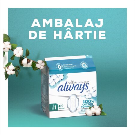 Absorbante din bumbac Normal Cotton Protection, Marimea 1, 11 bucati, Always 743902