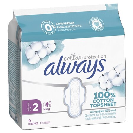 Absorbante din bumbac Ultra Cotton Protection, Marimea 2, 9 bucati, Always 743906