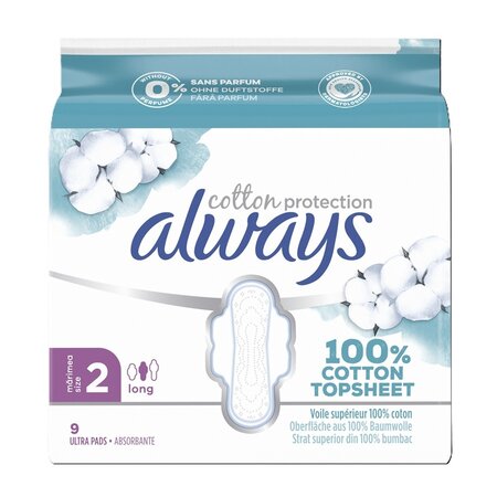 Absorbante din bumbac Ultra Cotton Protection, Marimea 2, 9 bucati, Always