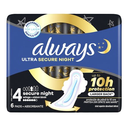 Absorbante de noapte Ultra Secure Night, Marimea 4, 6 bucati, Always 743969