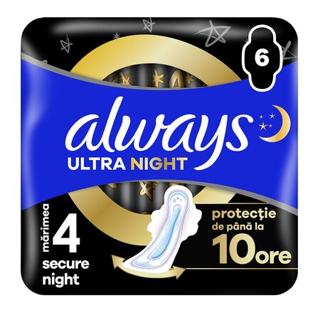 Absorbante de noapte Ultra Secure Night, Marimea 4, 6 bucati, Always