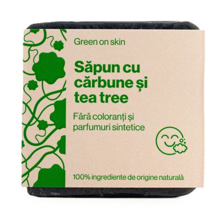 Sapun natural cu carbune si tea tree, 110 g, Trio Verde