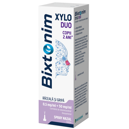 Bixtonim Xylo Duo copii, 0.5 mg/ml + 50 mg/ml spray nazal, soluție, 10,5 ml, Biofarm