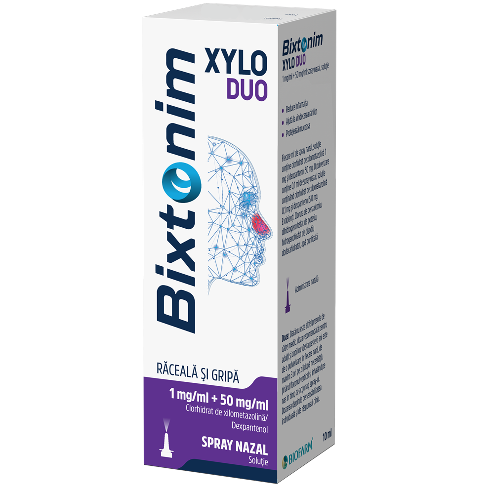 Bixtonim Xylo Duo adulti, 1 mg/ml + 50 mg/ml spray nazal, soluţie, 10.5 ml, Biofarm