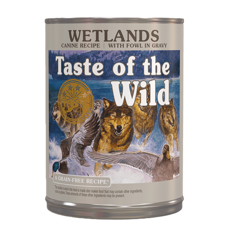 Hrana umeda cu pui, rata si curcan pentru caini Wetlands, 390 g, Taste Of The Wild