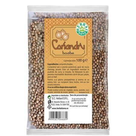 Coriandru boabe Herbalsana, 100 g, Herbavit
