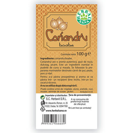 Coriandru boabe Herbalsana, 100 g, Herbavit 744259