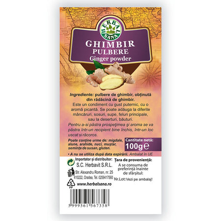 Ghimbir pulbere Herbalsana, 100 g, Herbavit 744267