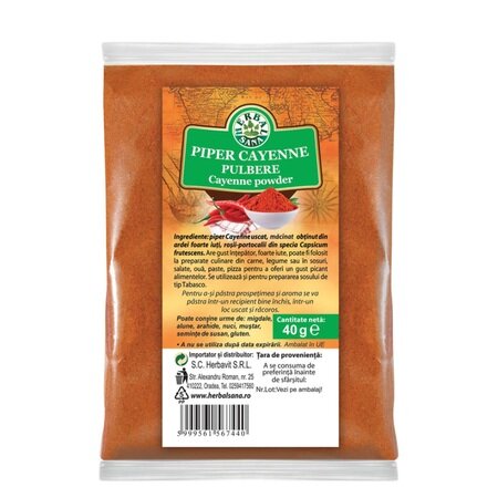 Piper Cayenne pulbere Herbalsana, 40 g, Herbavit