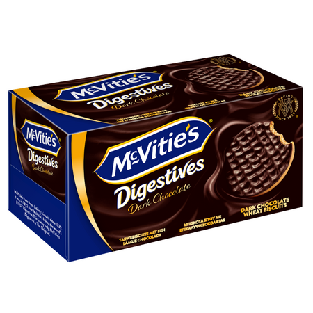 Biscuiti cu faina integrala de grau acoperiti cu 30% ciocolata neagra, 200 g, McVitie's